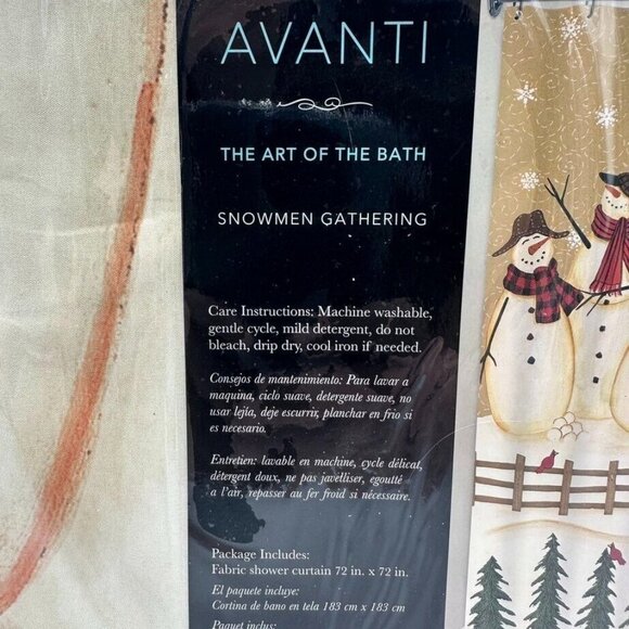 Avanti Snowmen Gathering 72x72" Fabric Shower Curtain Christmas Trees Beige New - Picture 6 of 7